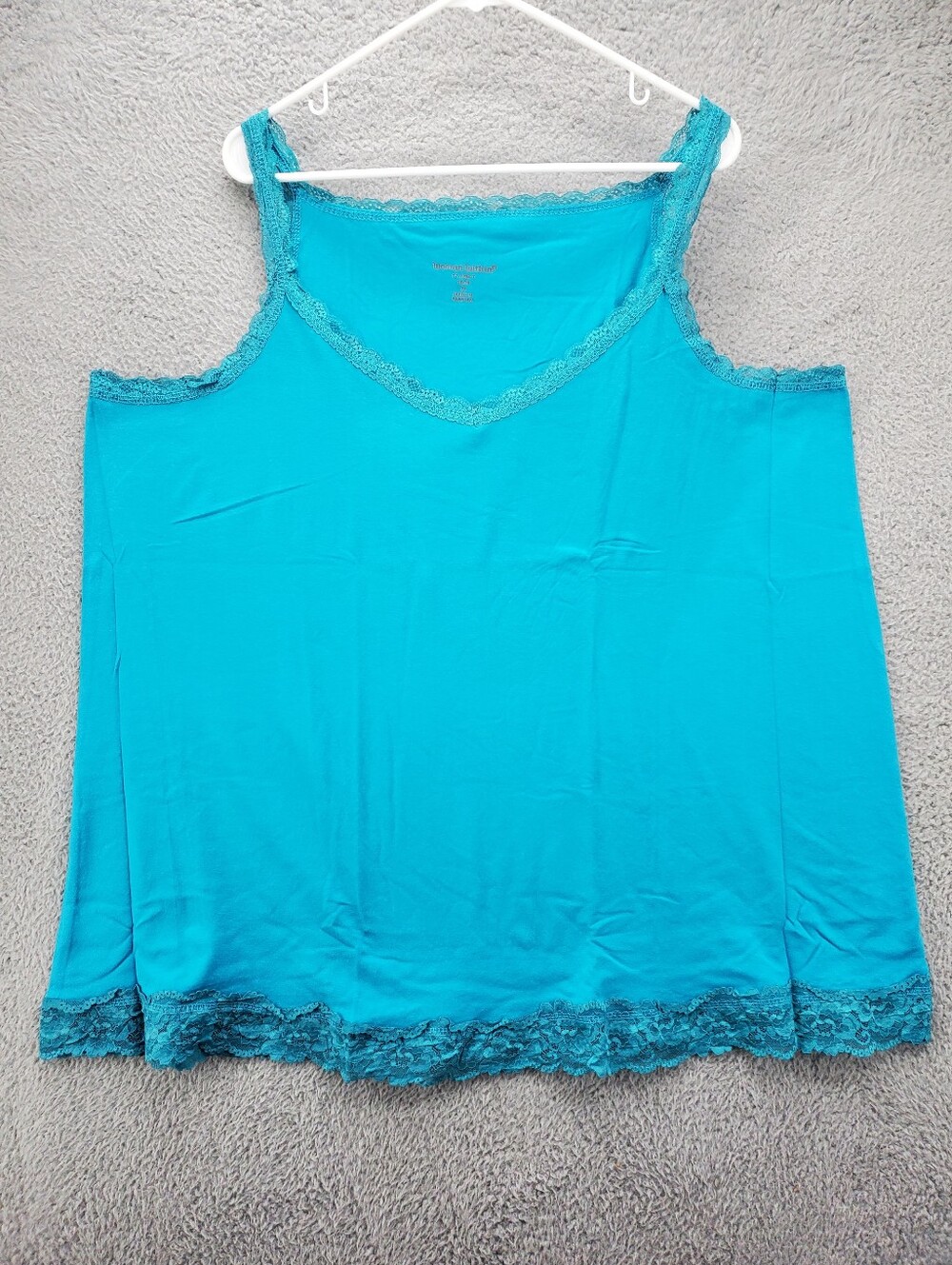Woman Within Lace Trim V Neck Tank Top Womens 2X Paradise Blue